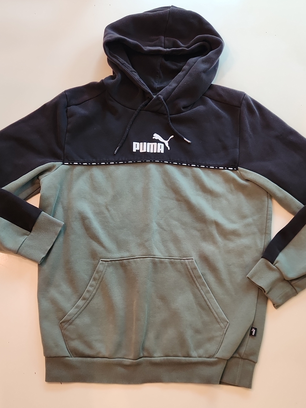 Puma Colorblock Tape Logo Pullover Hoodie Green S